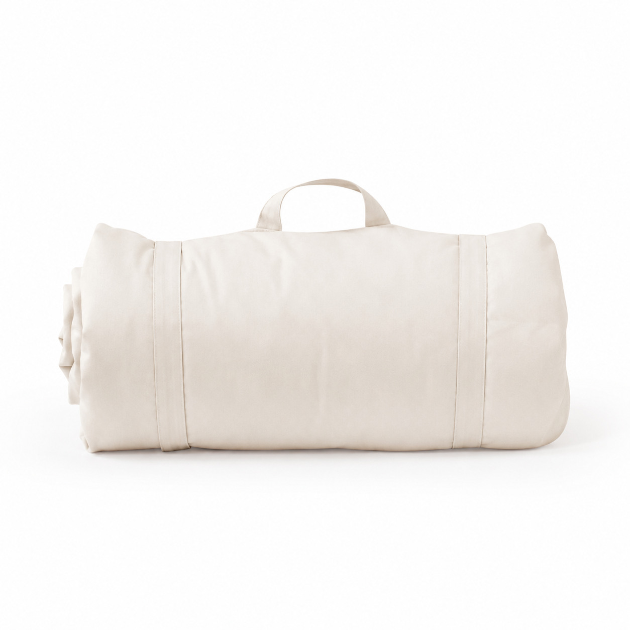 Beige rolled-up mat on a white background