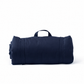 Roll-up navy blue mat with handle on a white background