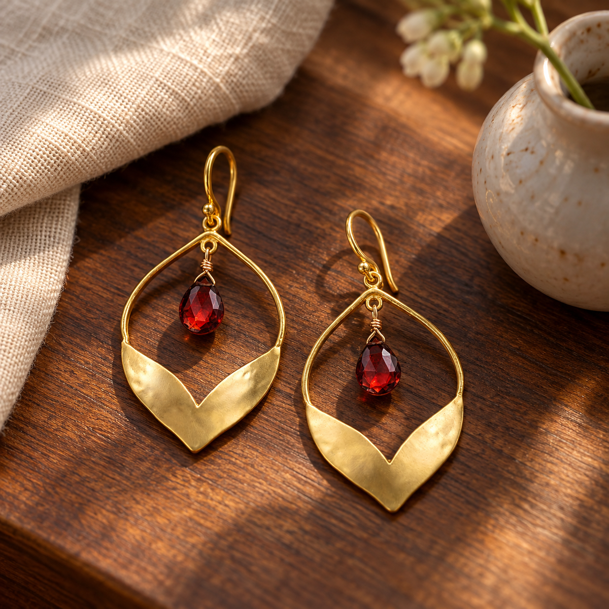 Garnet Topaz Lotus Earrings