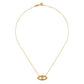 Gold necklace with eye pendant on a white background.