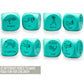 Set of turquoise dice with yoga poses on a white background