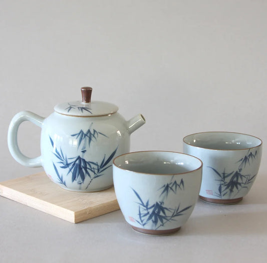 Bamboo Motif Hand-Painted Tea Set