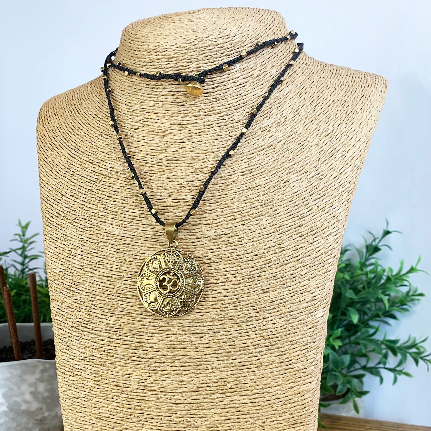 Brass Om Pendant Necklace