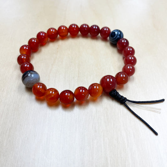 Carnelian Stretchy Mala with Banded Agate