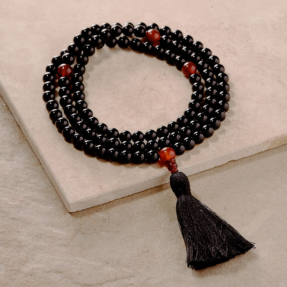 Black Onyx and Carnelian Malas, Mala, 8 mm, 108 beads