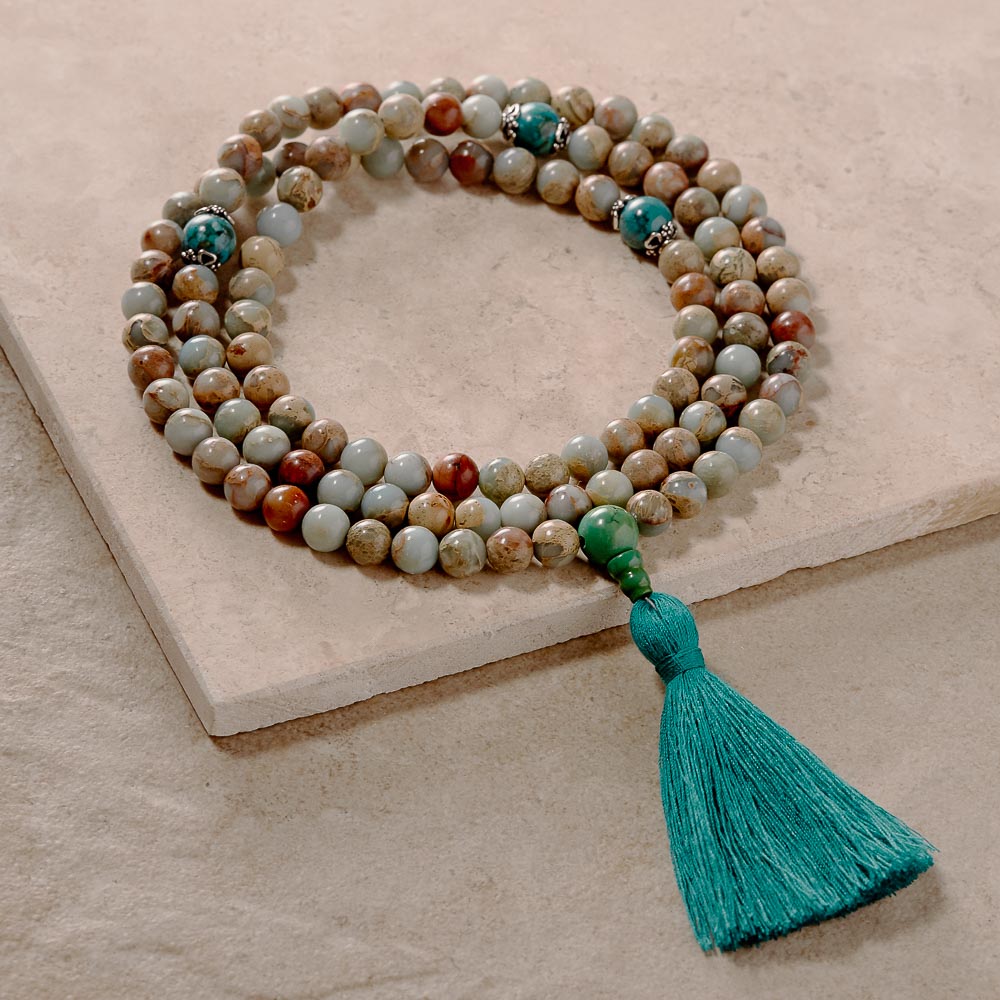 African Opal & Turquoise Mala, 108 Beads