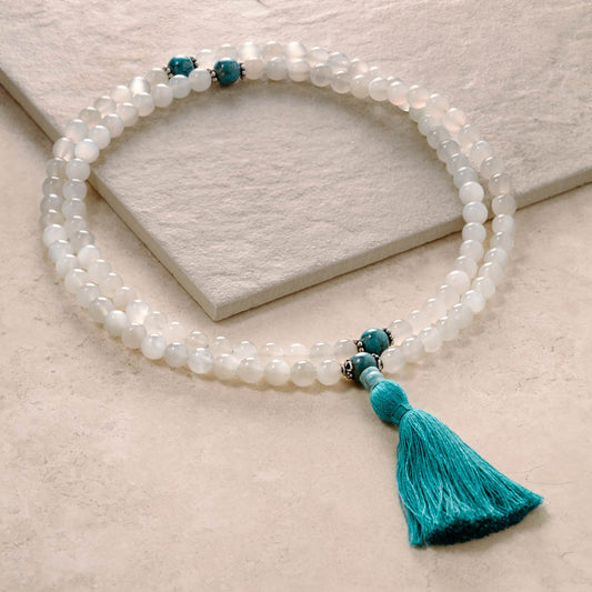 Moonstone Mala with Turquoise, 108 beads