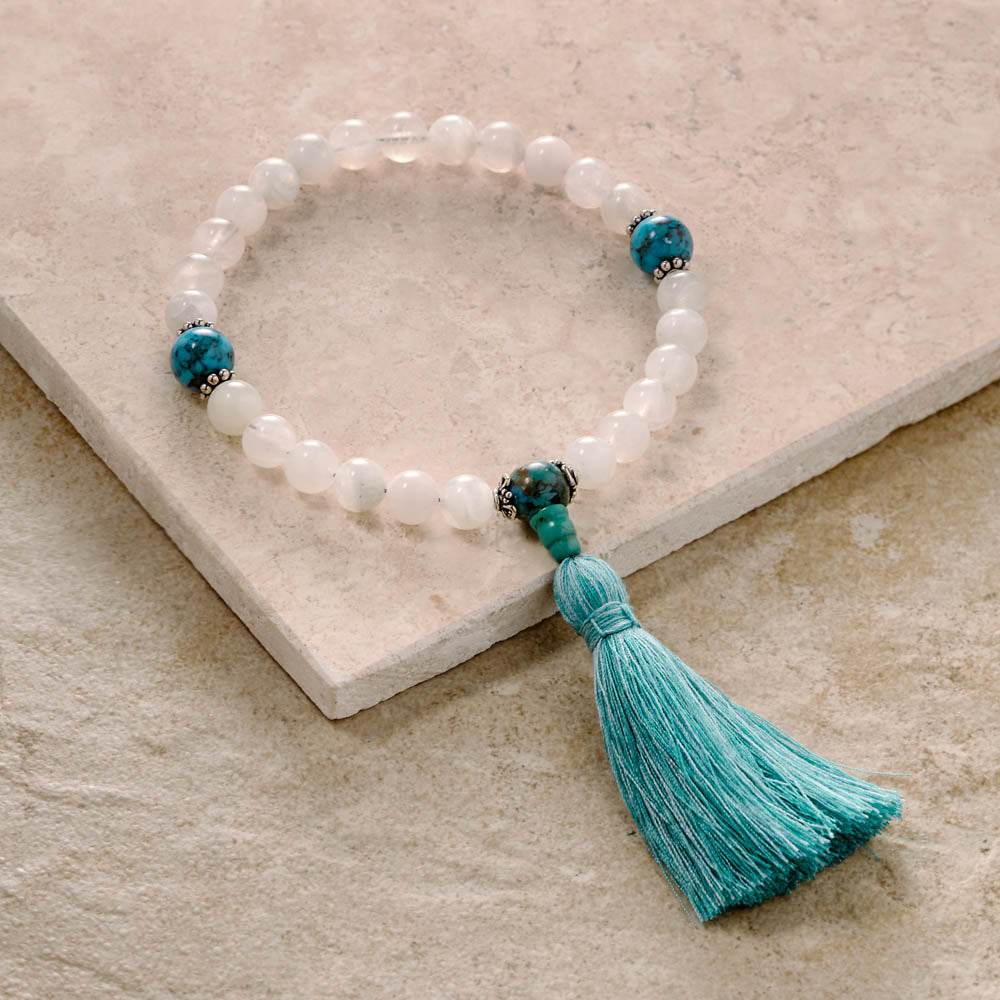 Moonstone Mala with Turquoise, 27 beads