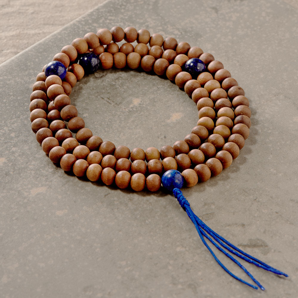 Sandalwood and Lapis Mala, 108 beads