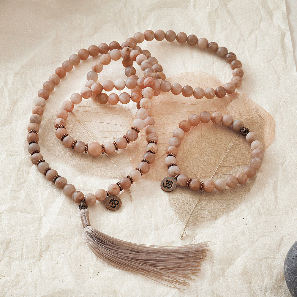 Peach Moonstone Stretchy Mala