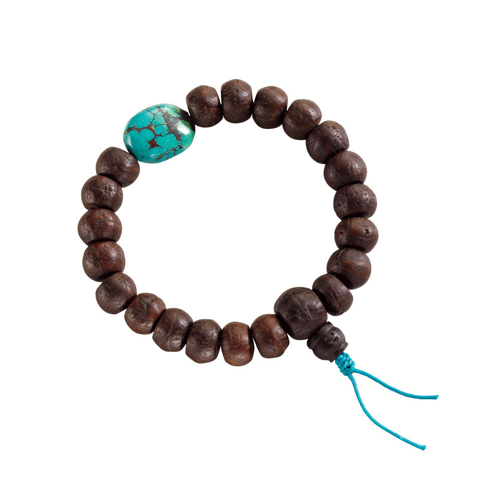 Nepali Bodhi Seed Stretchy Mala with Turquoise Nugget