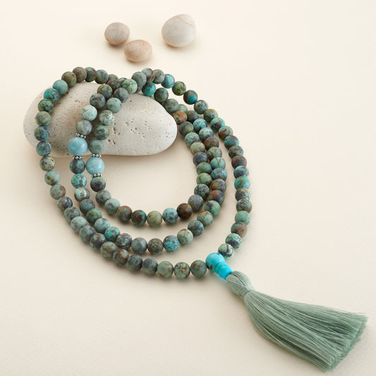 Matte African Turquoise & Amazonite Mala, 108 beads