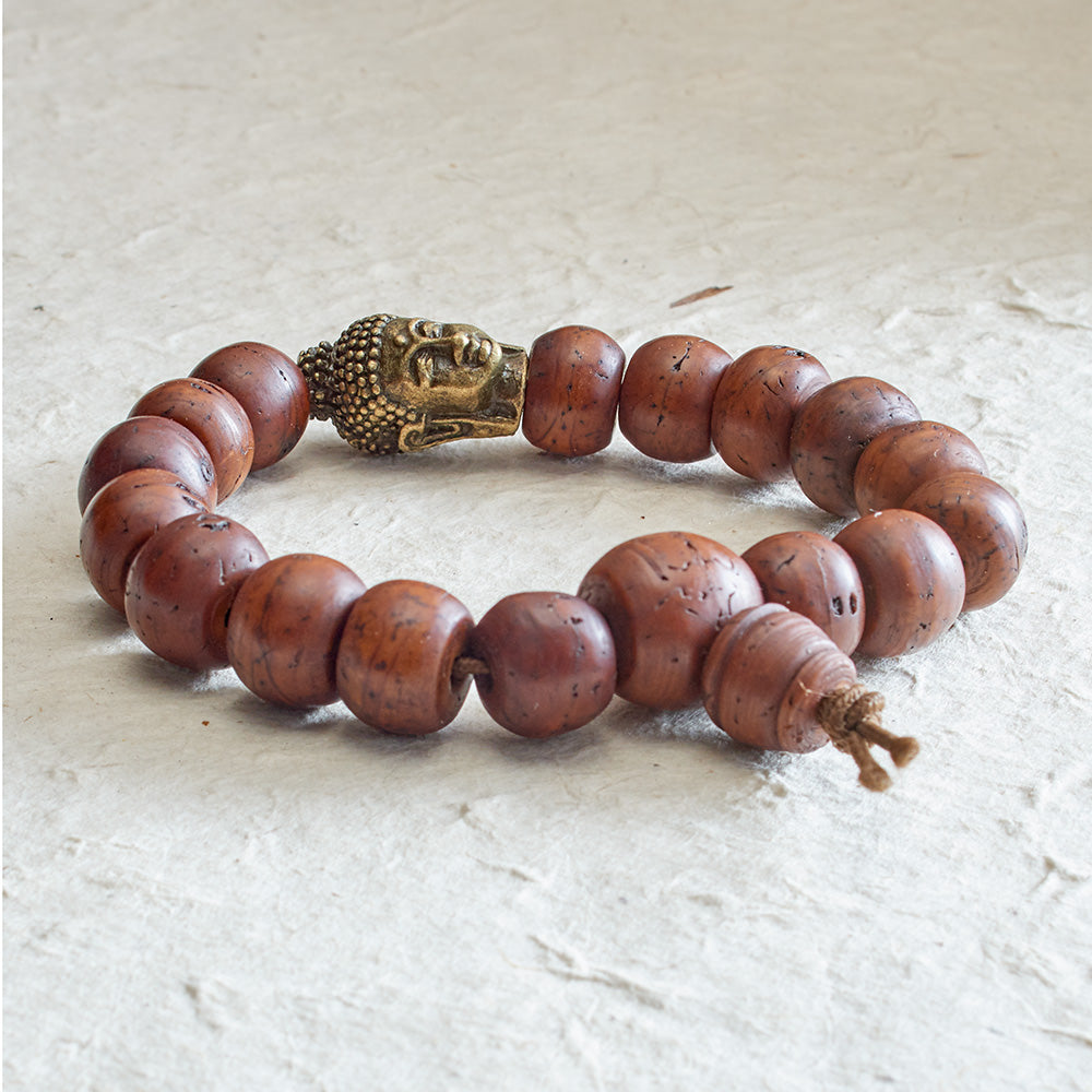 Dark Bodhi Seed Mala with Brass Buddha Bead