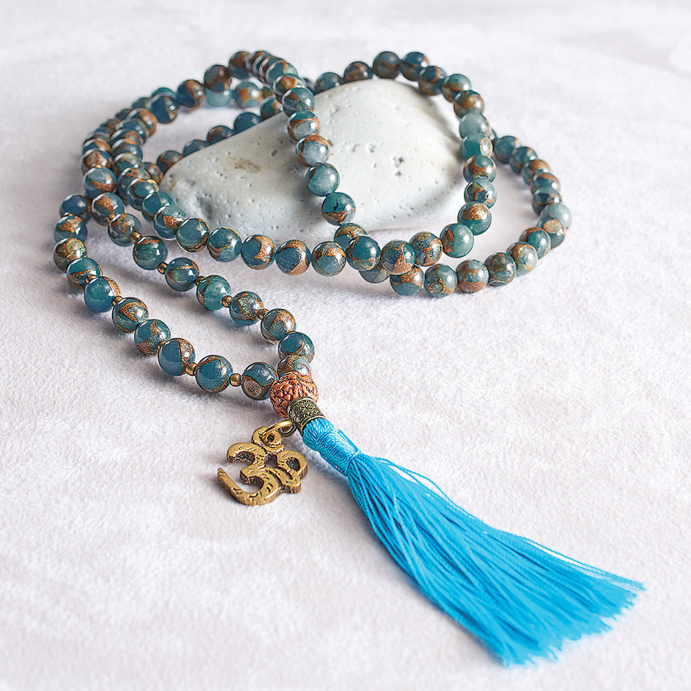 Aqua Aura Quartz Mala, 108 beads