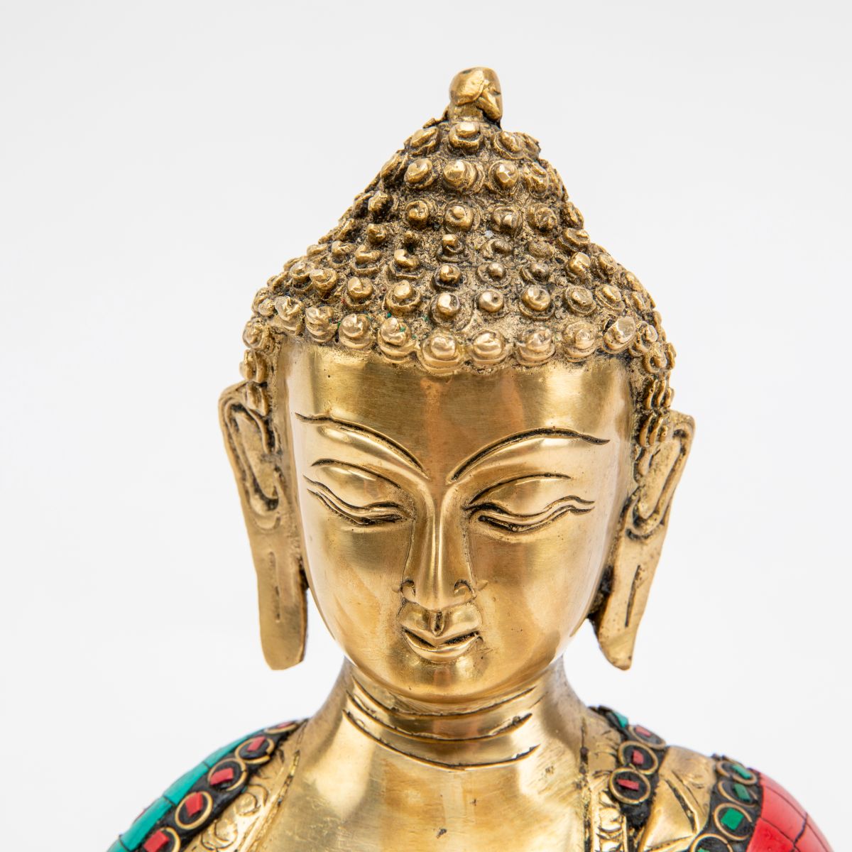 Brass Buddha Statue with Colorful Mosaic Robe - 10"
