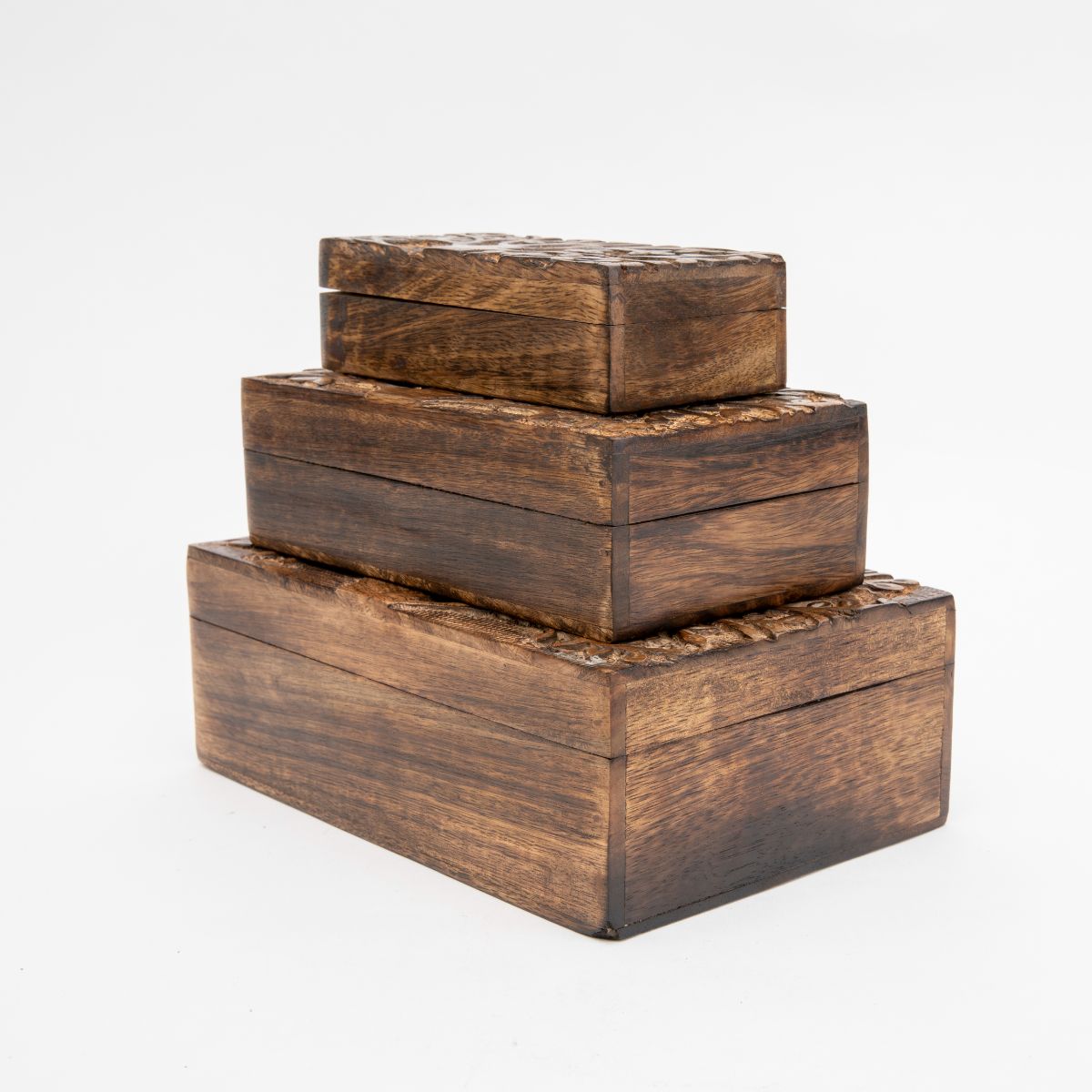 Set of 3 Keepsake Boxes with Tree of Life Carvings