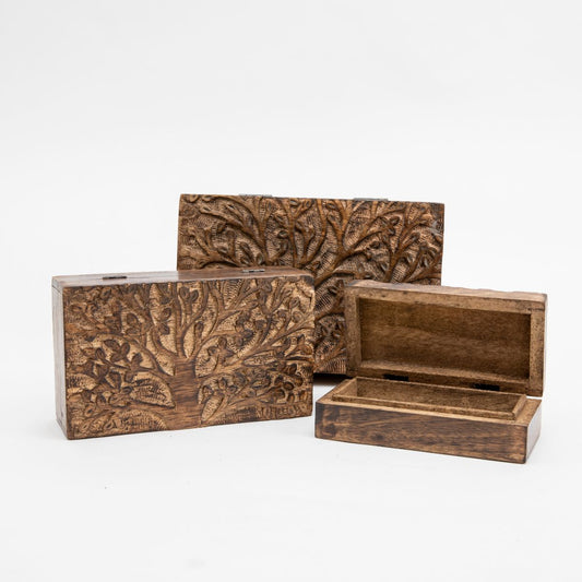 Set of 3 Keepsake Boxes with Tree of Life Carvings