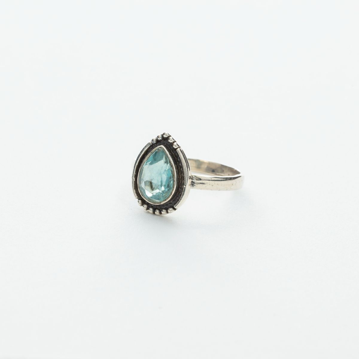Pear-Shaped Blue Apatite Ring in Silver