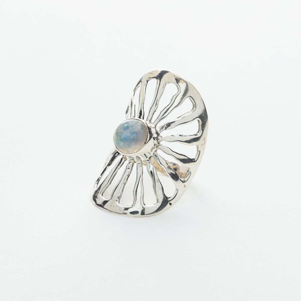 Statement Rainbow Moonstone Ring in Silver