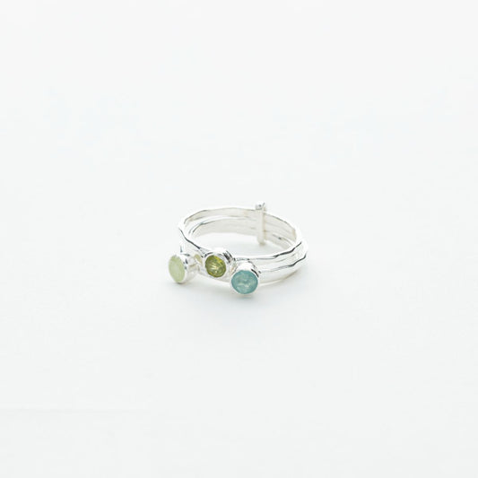 Green Stones 3 Ring Set in Silver