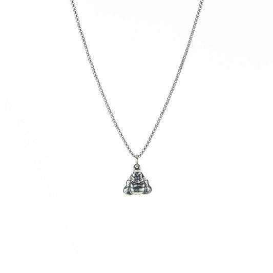 Tiny Happy Buddha Pendant Necklace in Silver