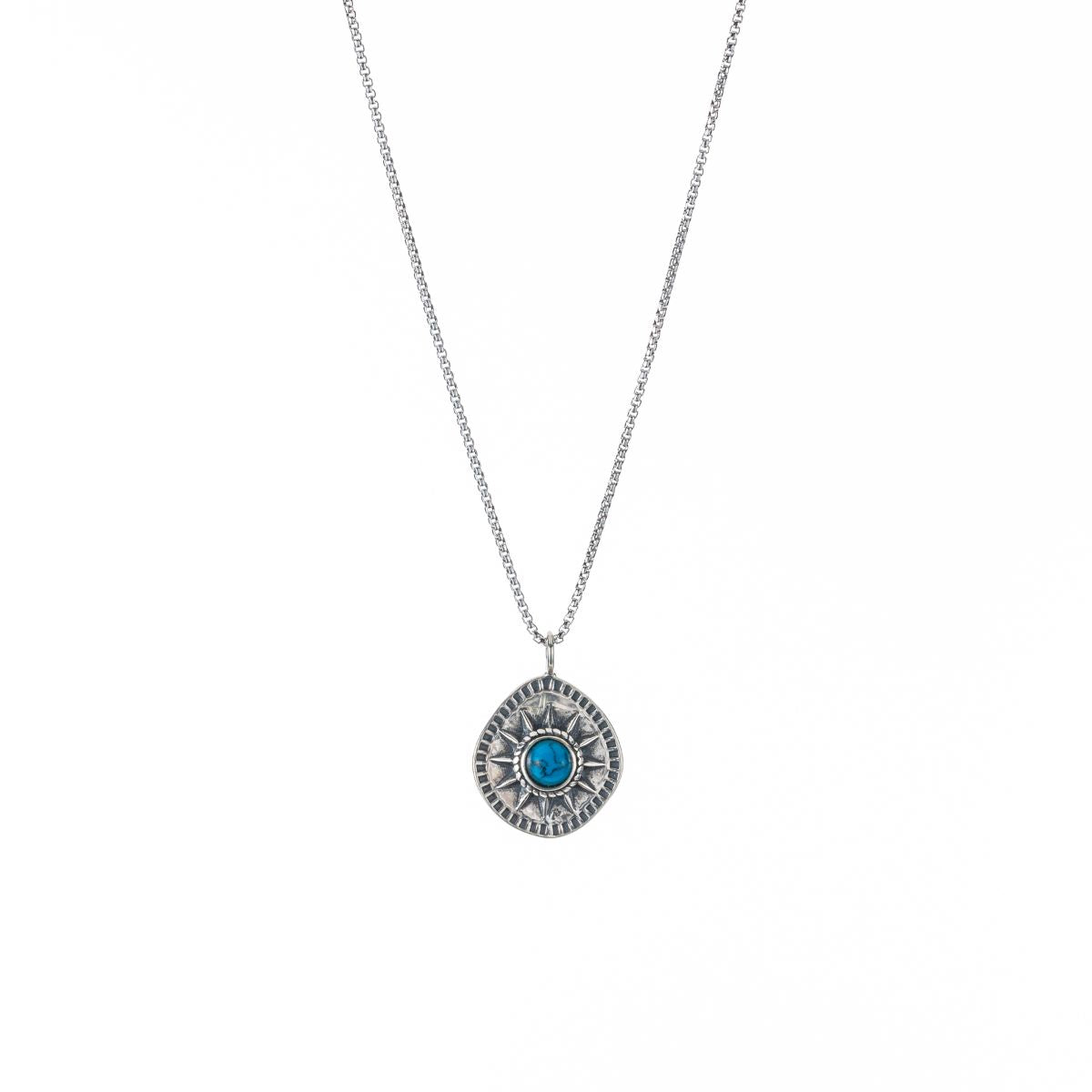 Sun Pendant Necklace with Turquoise Stone in Silver