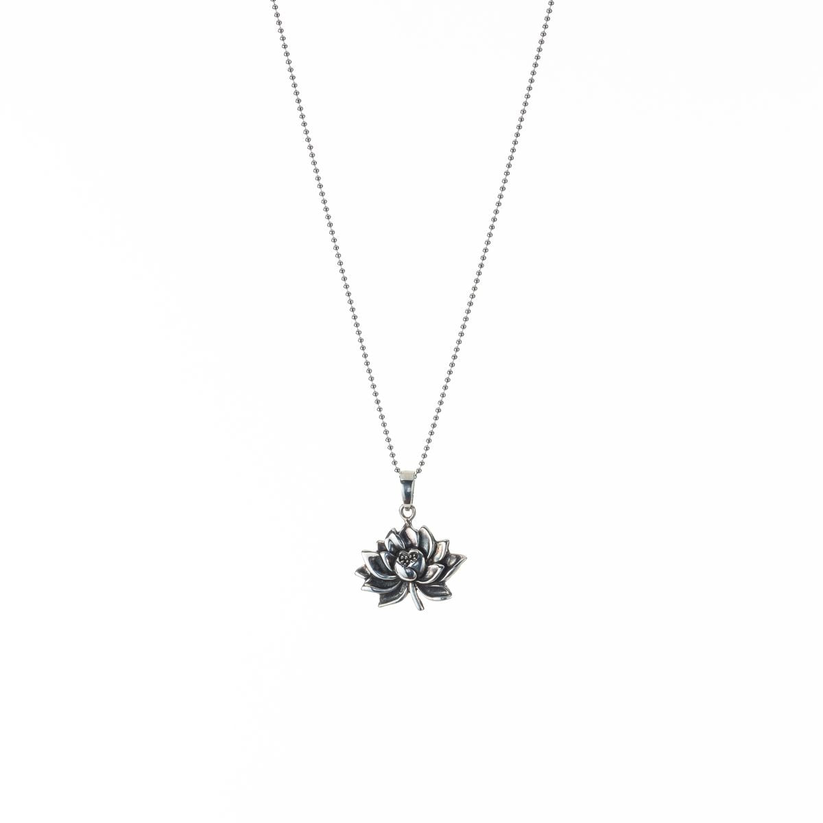 Lotus Flower Pendant Necklace in Silver