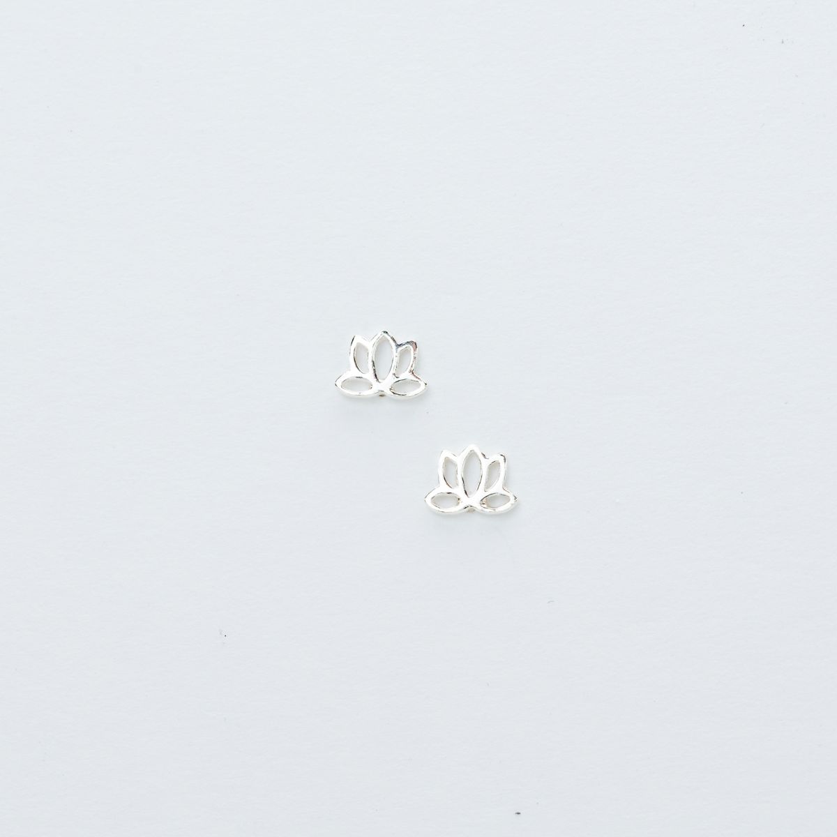 Tiny Lotus Flower Cutout Stud Earrings in Sterling Silver