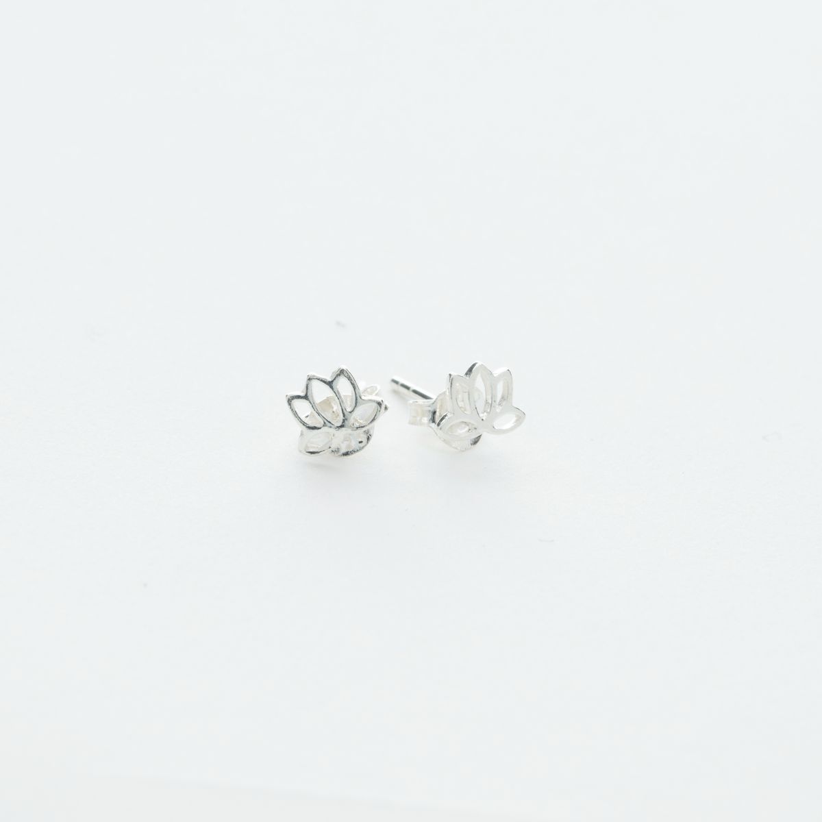 Tiny Lotus Flower Cutout Stud Earrings in Sterling Silver