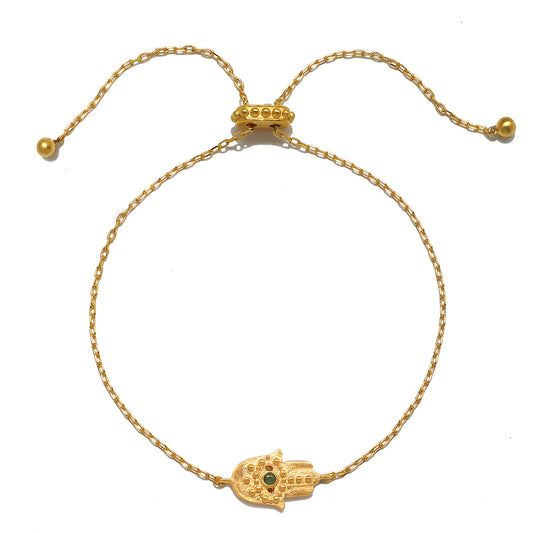Gold Hamsa Emerald Bracelet