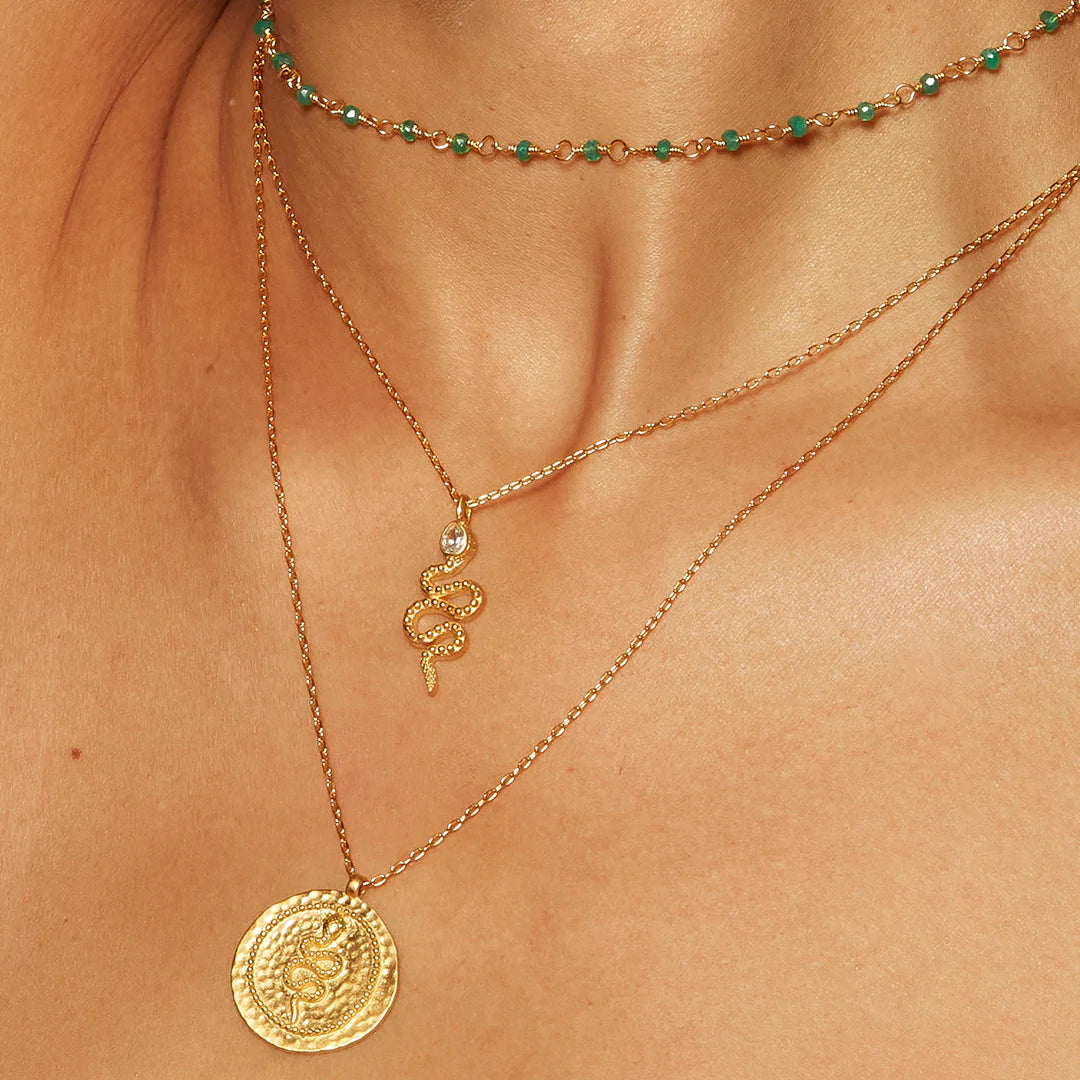 Serpent White Topaz Gold Pendant Necklace