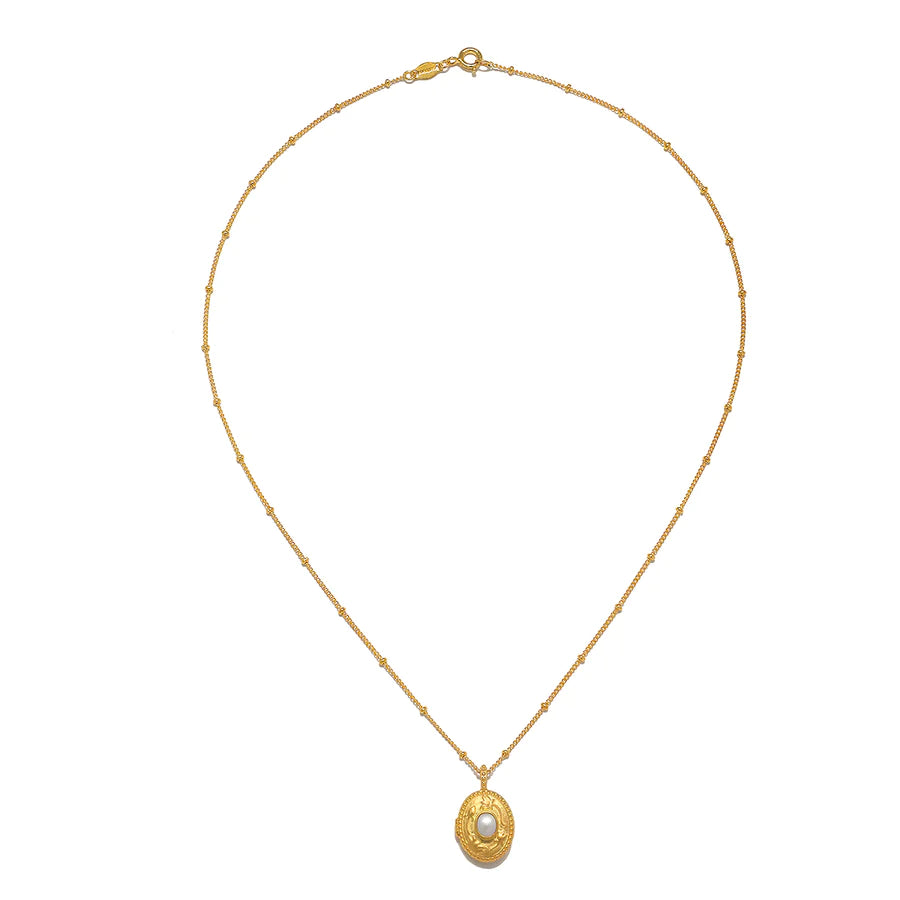 Gold Lotus Flower Gemstone Locket Necklace