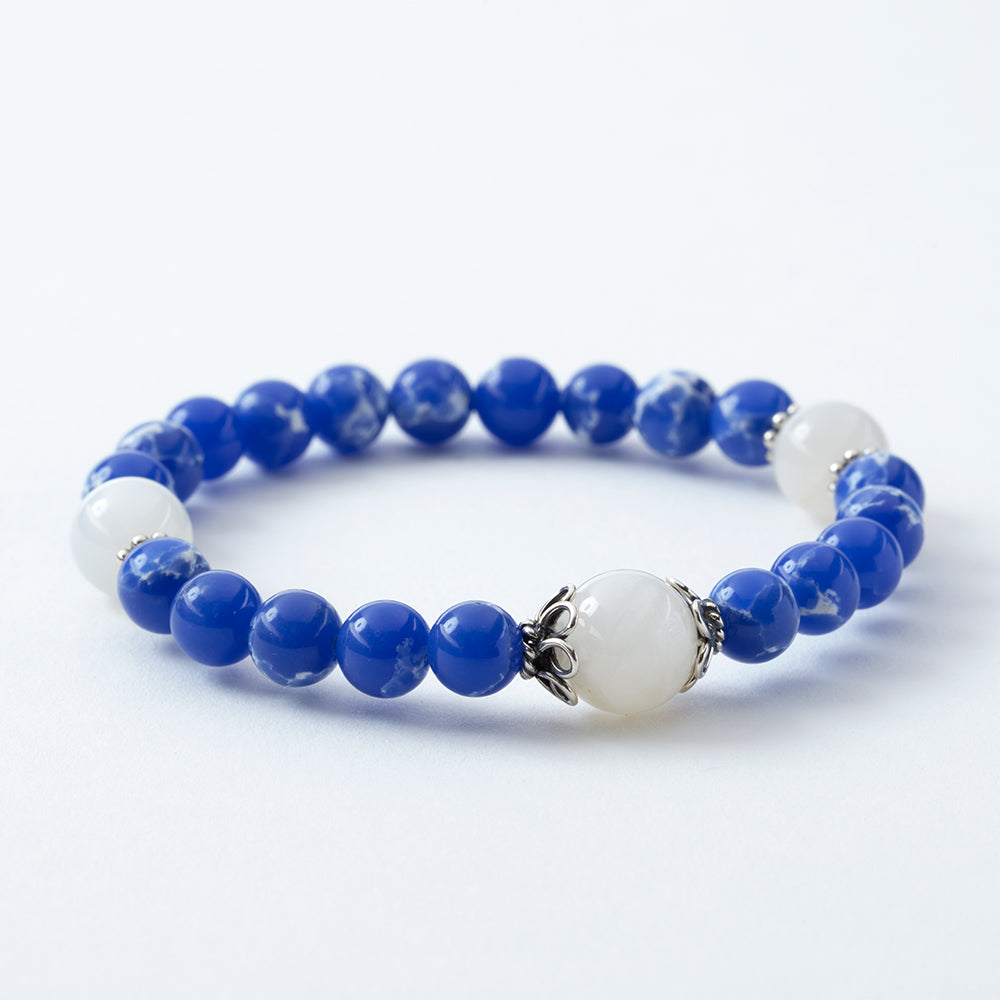 Blue Aqua Terra and Moonstone Stretchy Wrist Bracelet