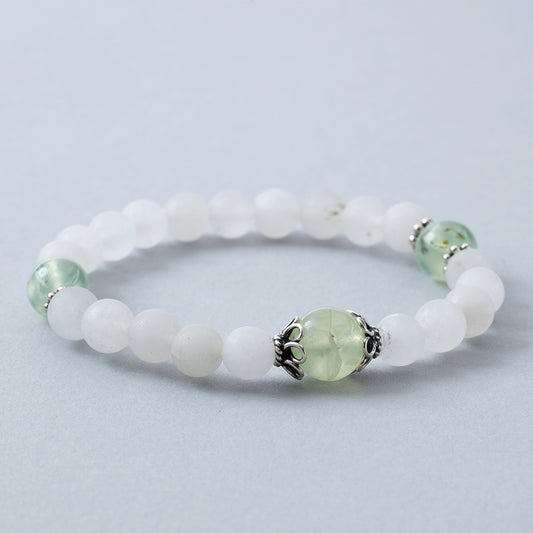 Matte Rock Crystal with Prehnite Stretchy Bracelet