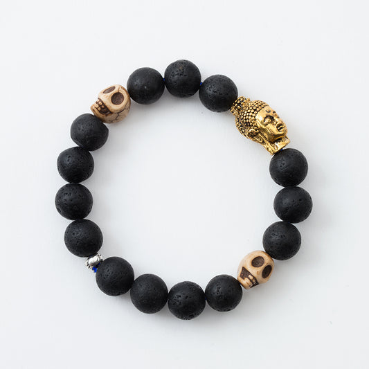 Lava Stone and Buddha Head Stretchy Bracelet