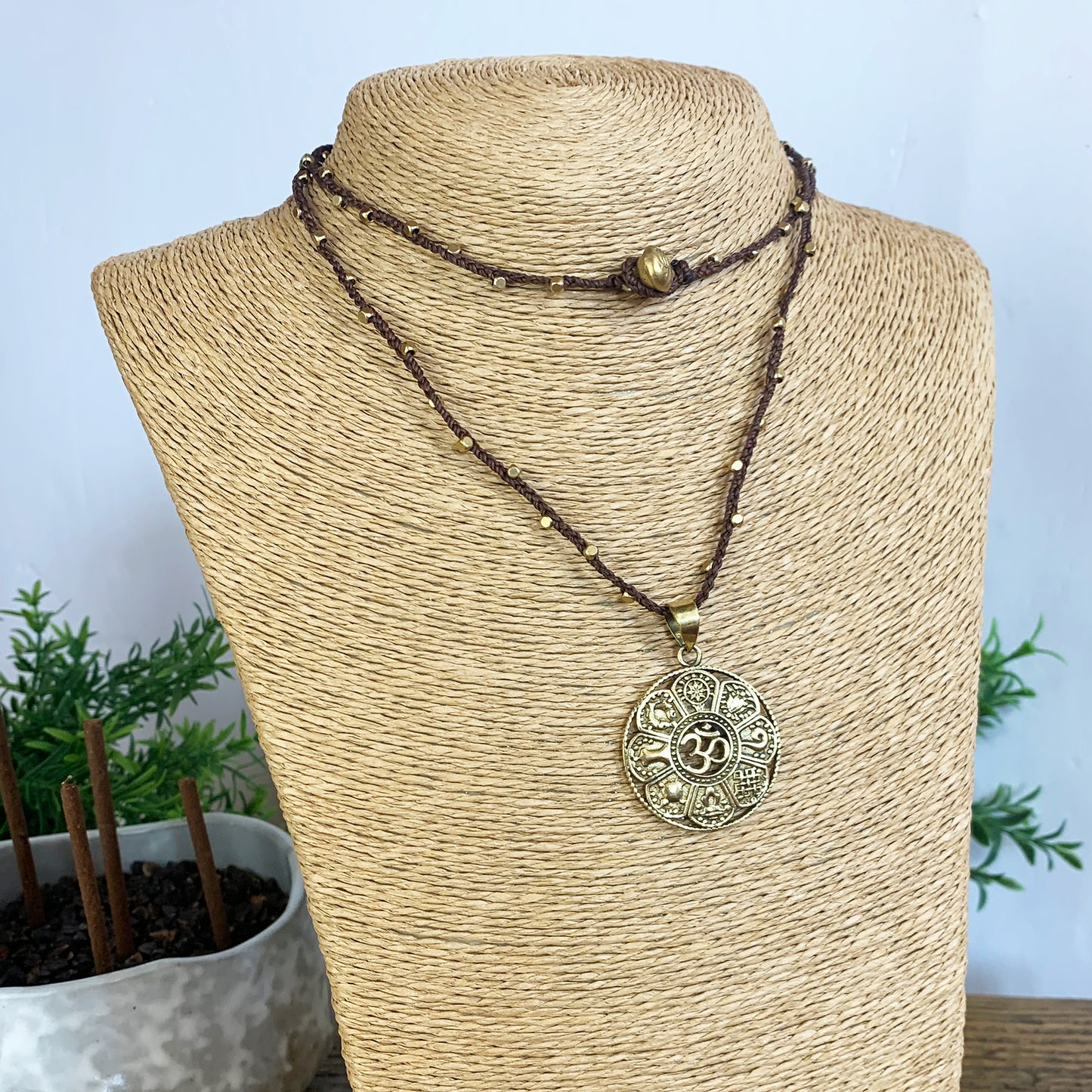 Brass Om Pendant Necklace