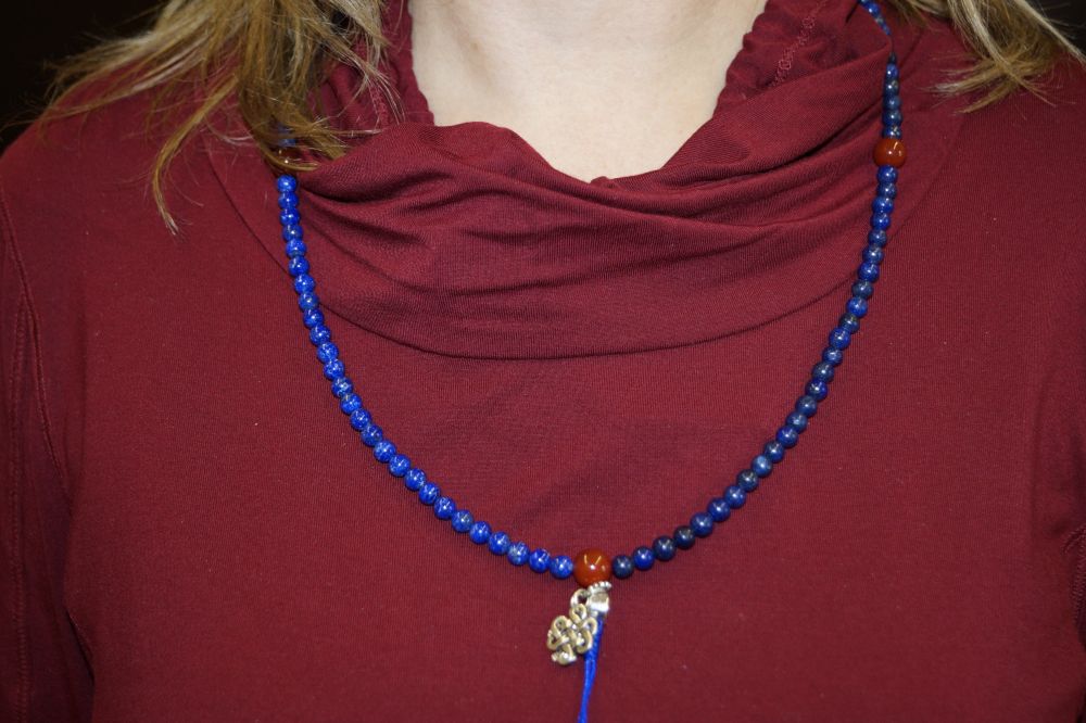Stretchy Lapis Mala with Carnelian Markers