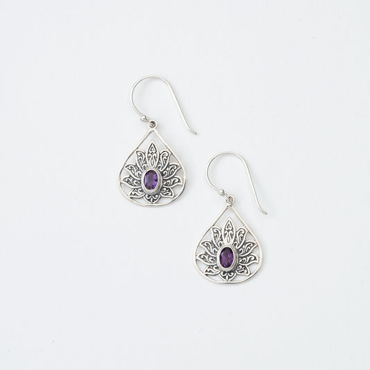 Lotus Flower Purple Gem Earrings