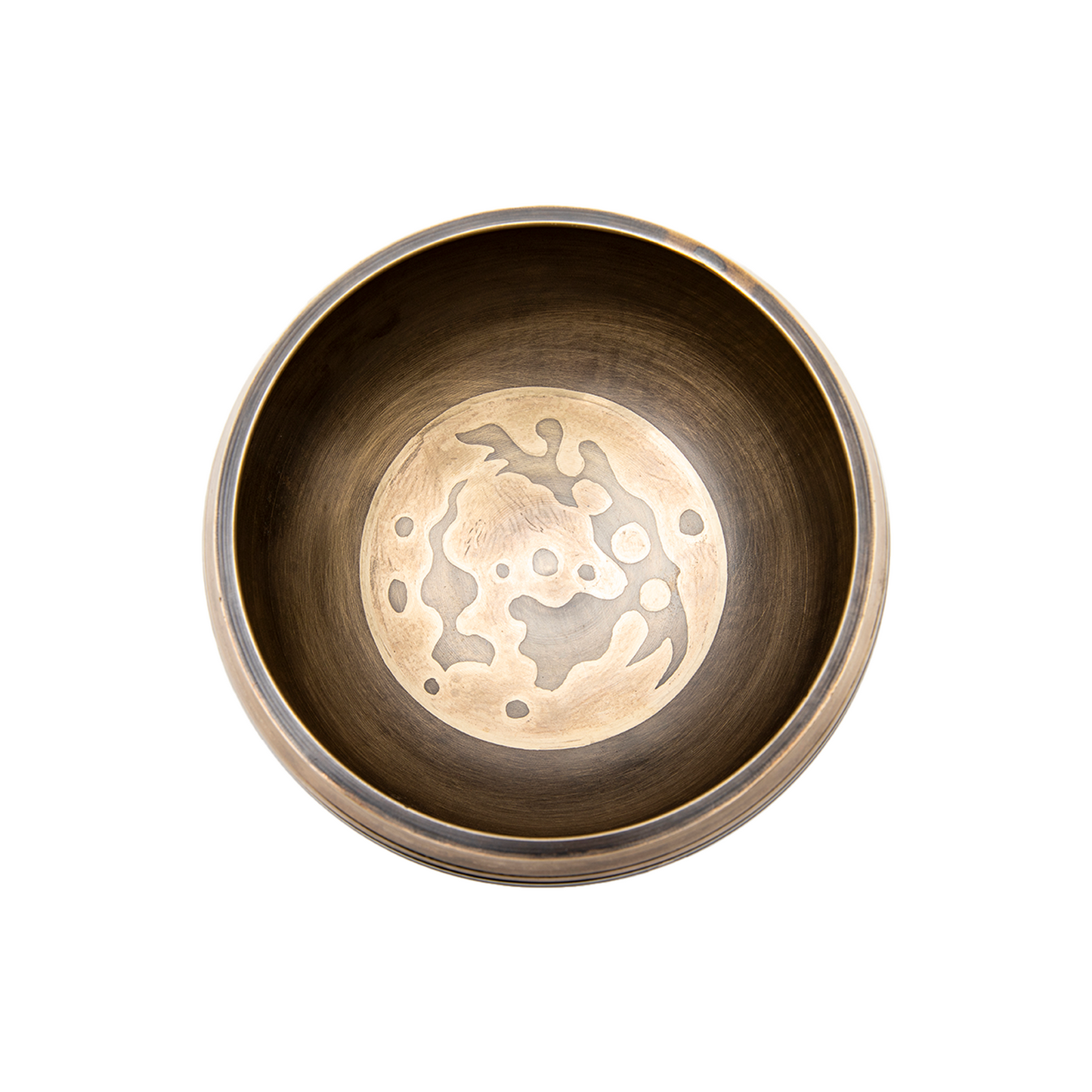 Inside view of just the Full Moon Singing Bowl on a white backdrop.