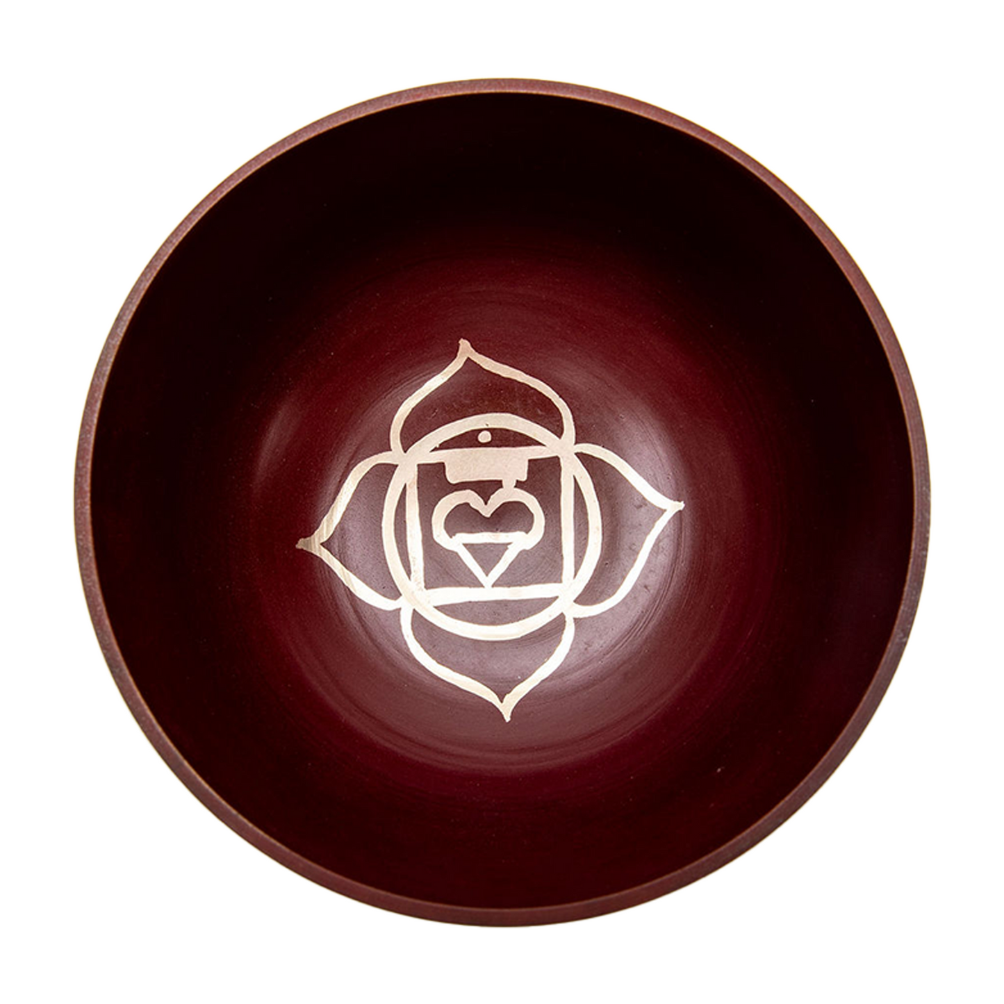 Inside view of the red chakra (root chakra) bowl on a white backdrop.