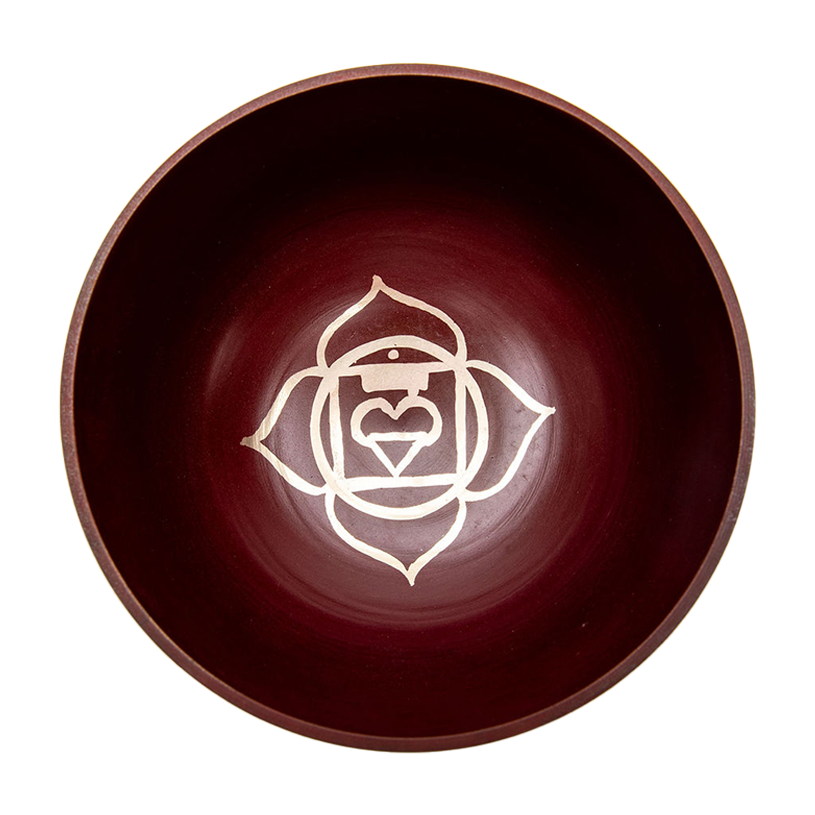 Inside view of the red chakra (root chakra) bowl on a white backdrop.