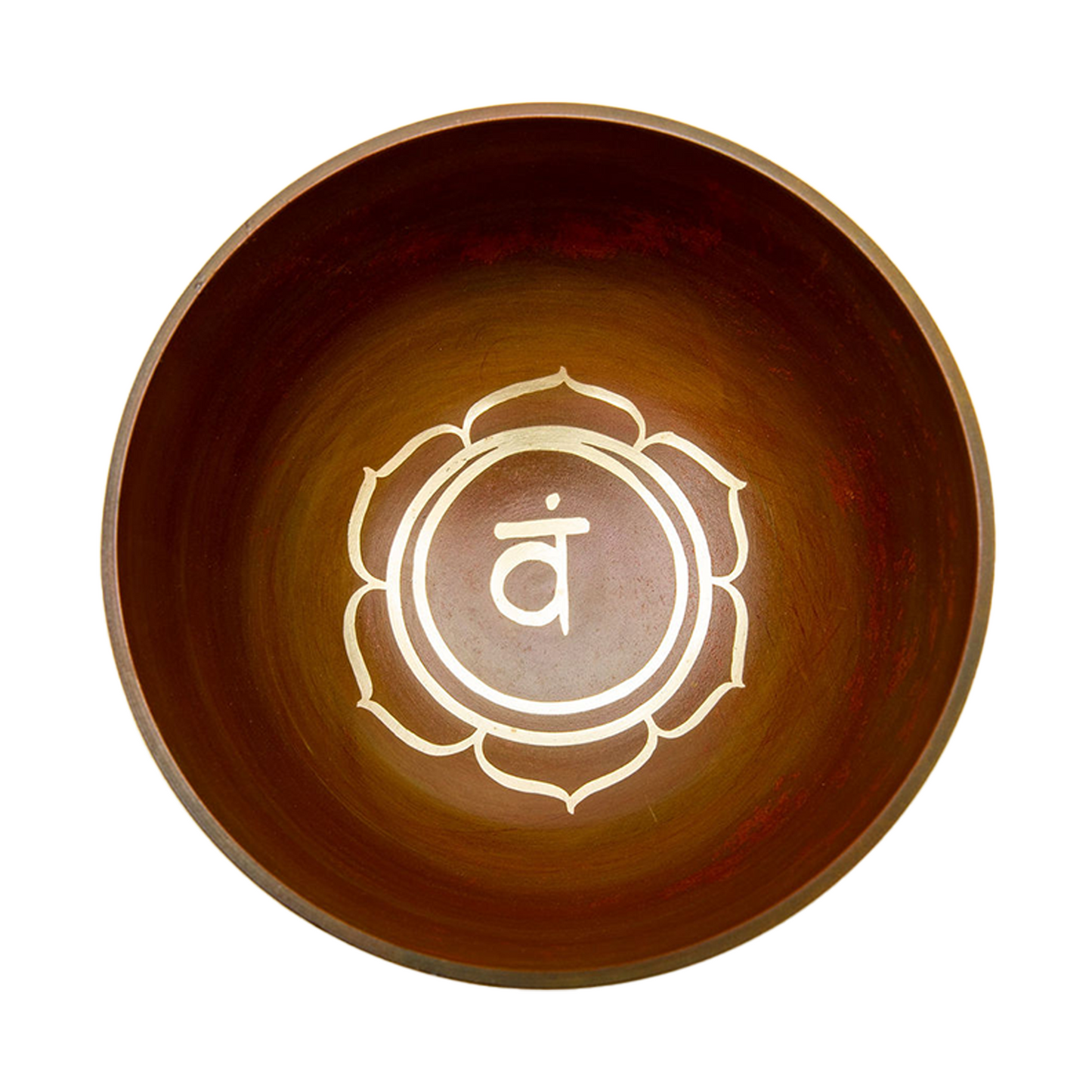 Inside view of the orange chakra (sacral chakra) bowl on a white backdrop.