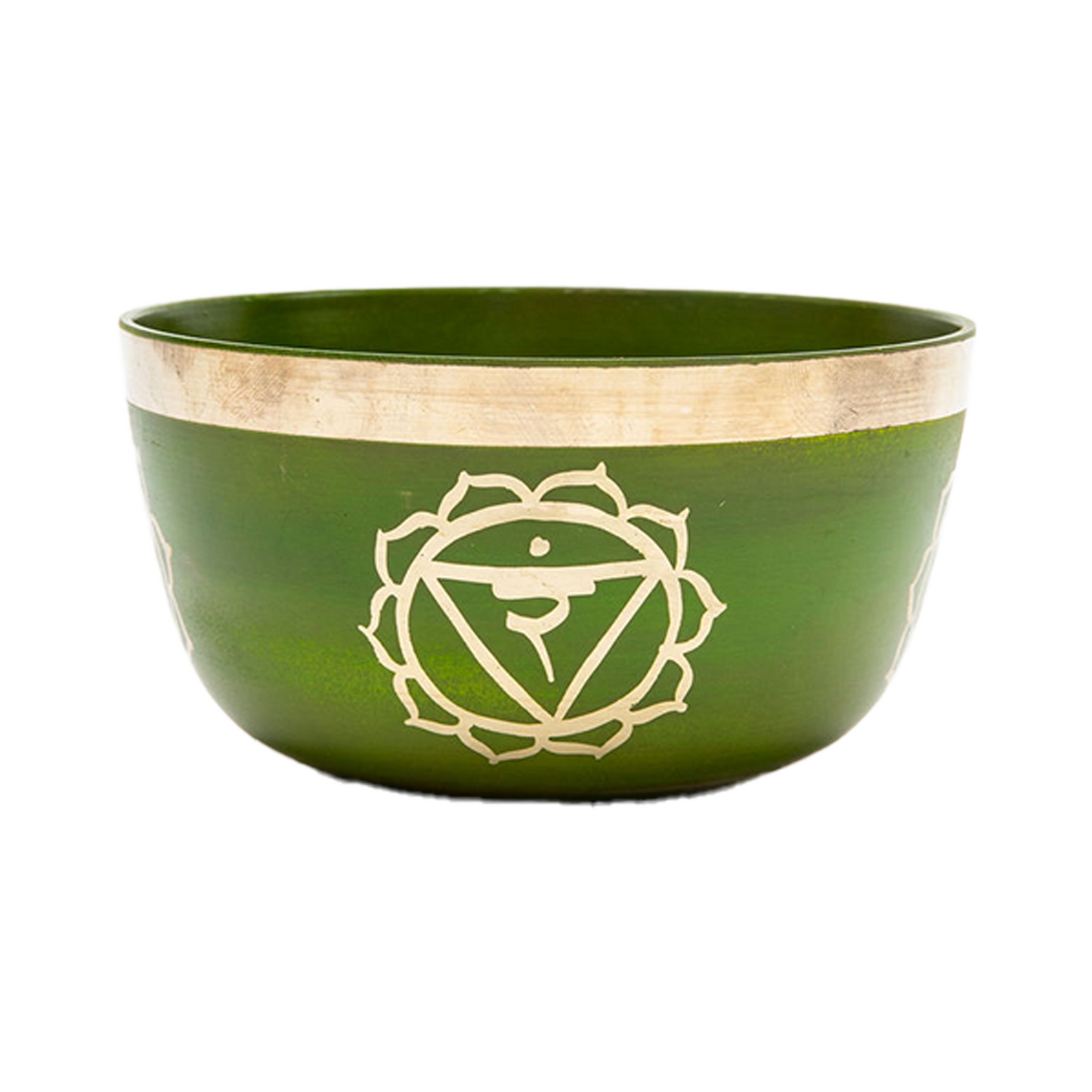 Side view of the yellow chakra (solar plexus chakra) bowl on a white backdrop.