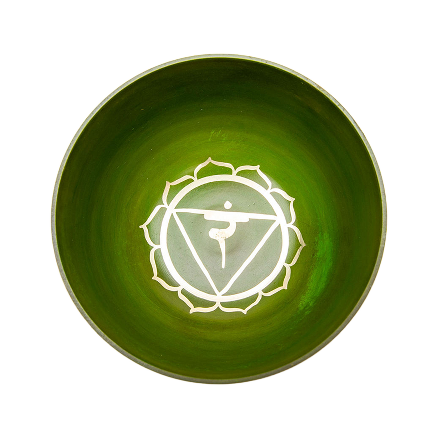Inside view of the yellow chakra (solar plexus chakra) bowl on a white backdrop.