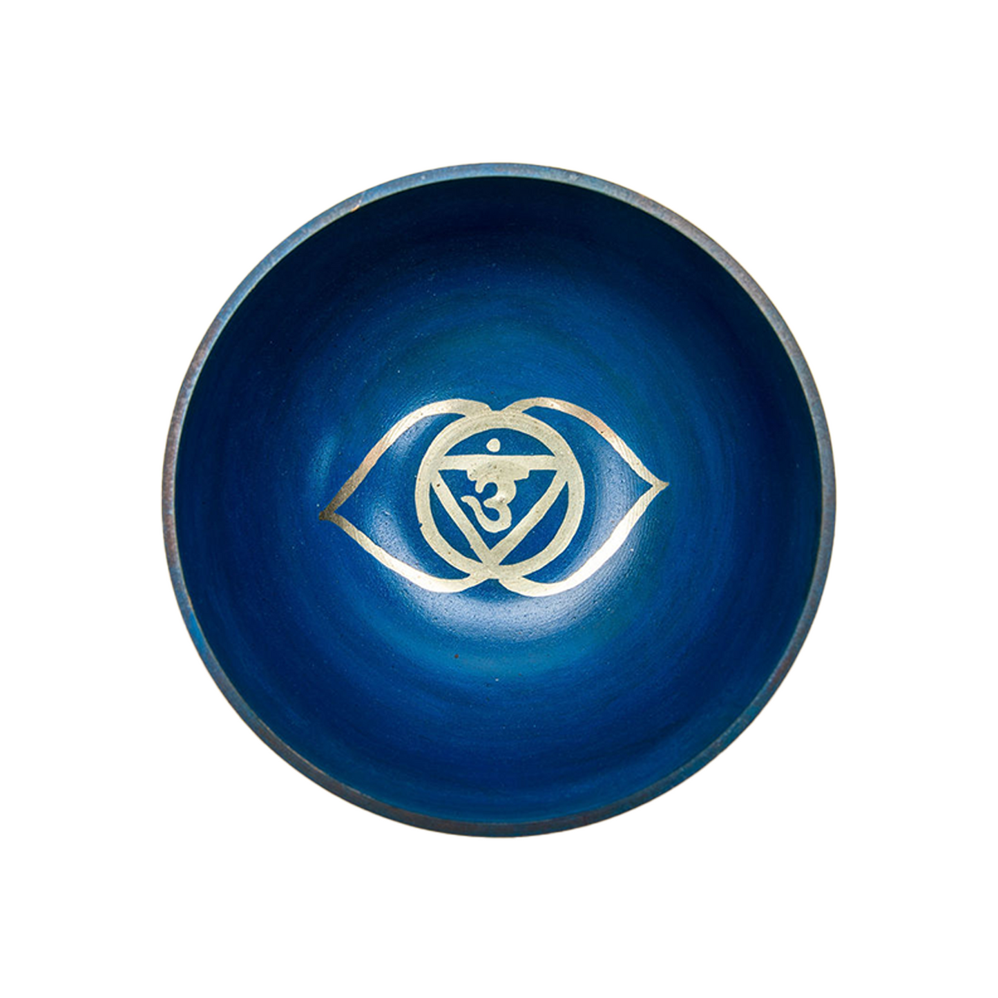 Inside view of the indigo chakra (third eye chakra) bowl on a white backdrop.