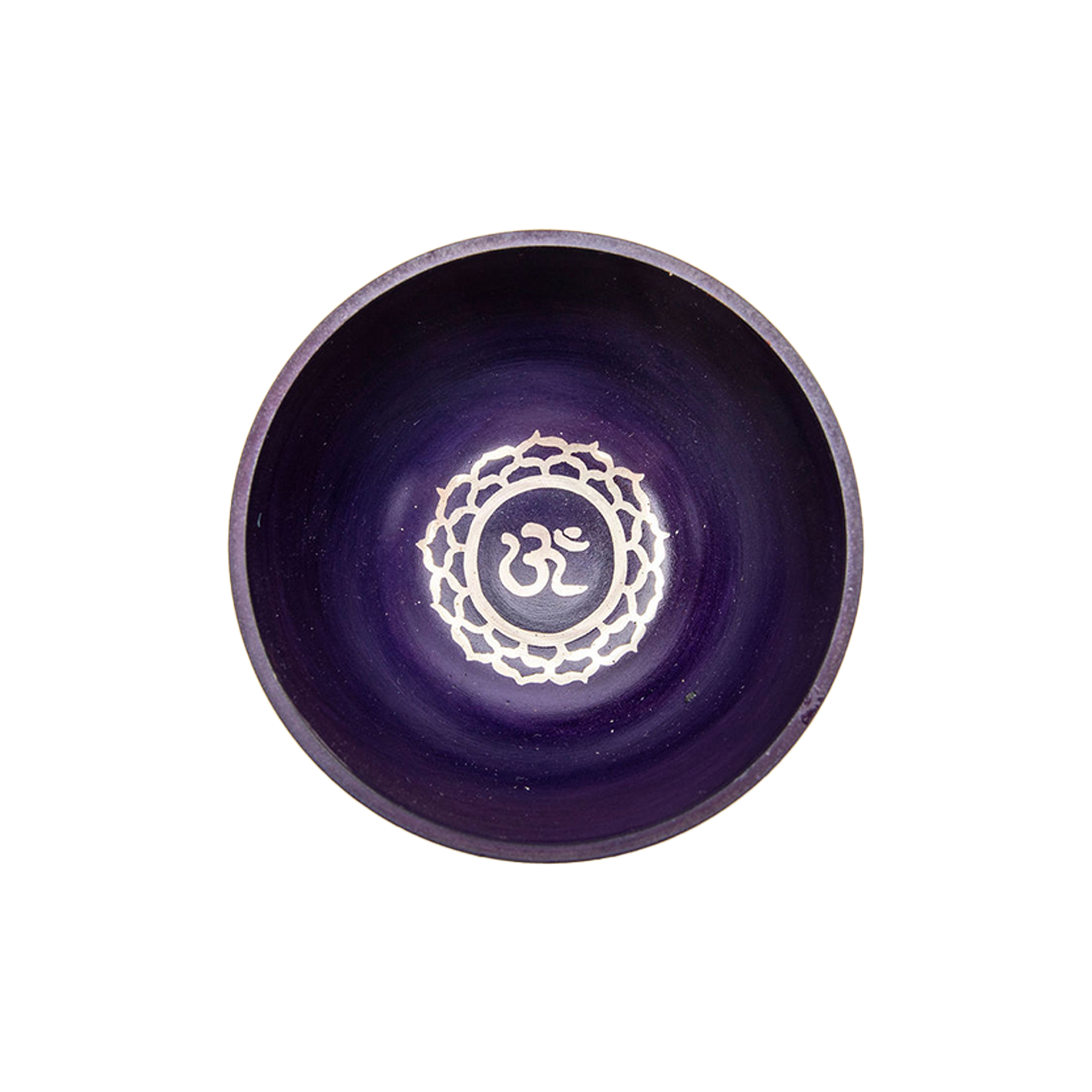 Inside view of the violet chakra (crown chakra) bowl on a white backdrop.