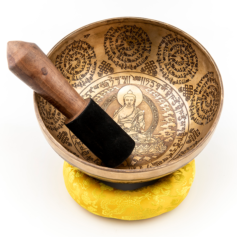 Large Carved Buddha Singing Bowl, 9"