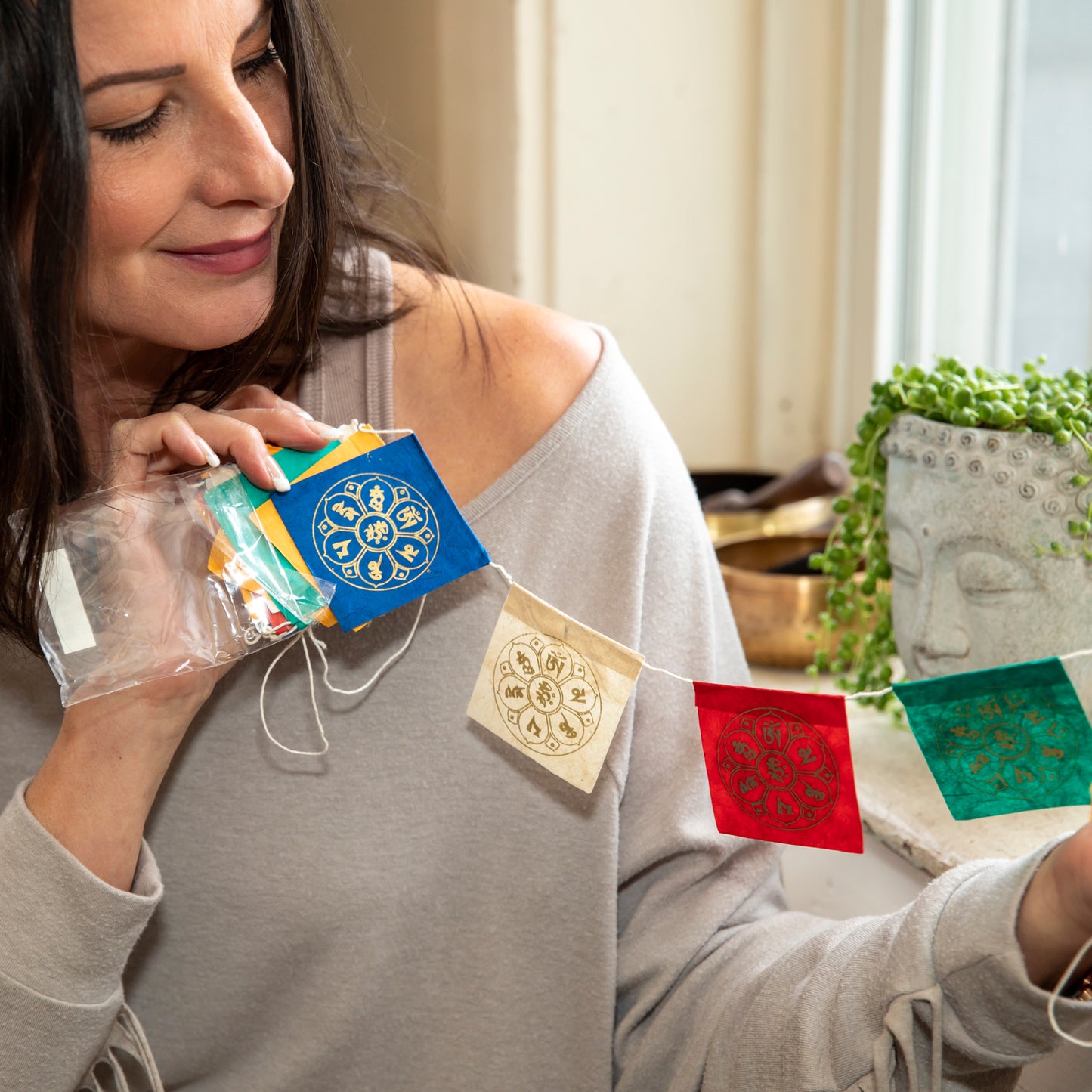 Miniature Om Lotus Paper Prayer Flags