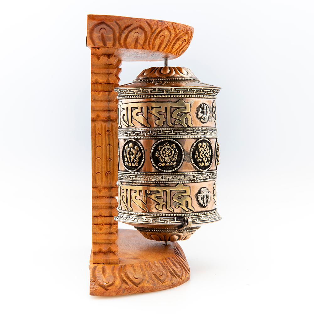 Prayer Wheel with Natural Wood Frame