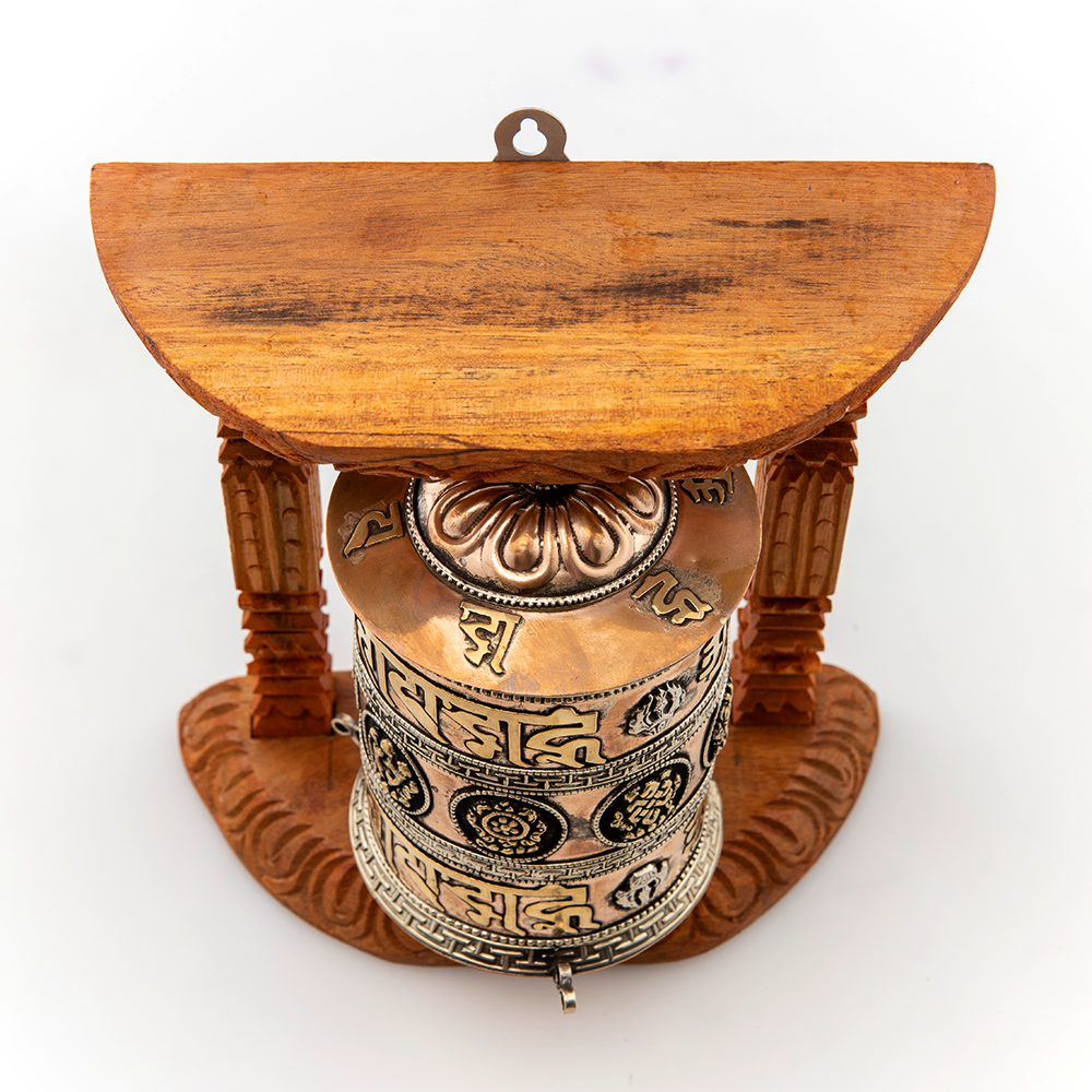 Prayer Wheel with Natural Wood Frame